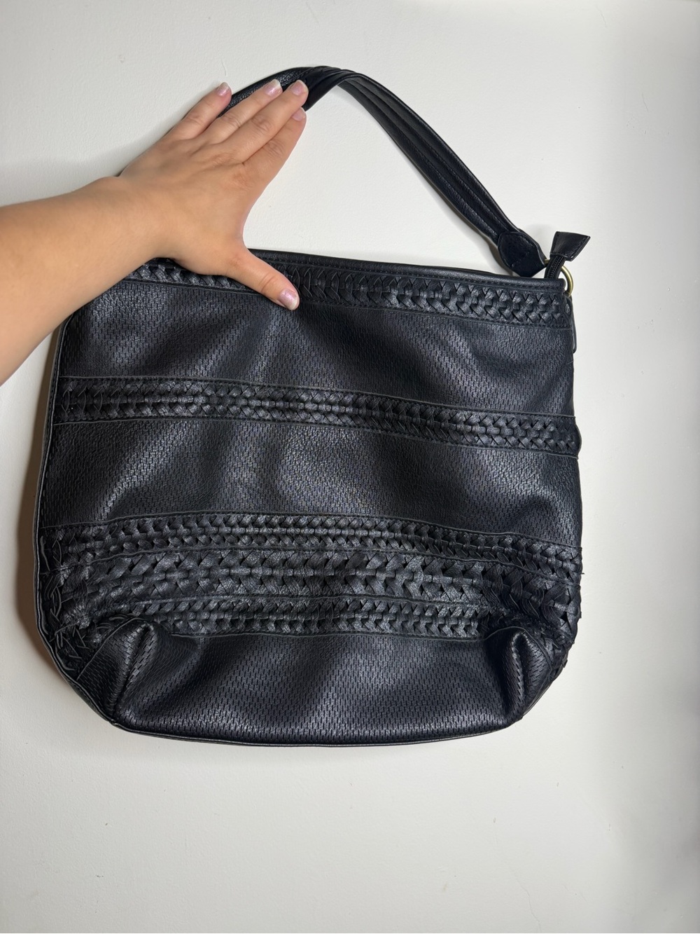 Antik Kraft Black Woven Detail boho Shoulder Bag